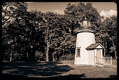 One of Restored Three Sisters Lights on Cape Cod -Sepia Tone